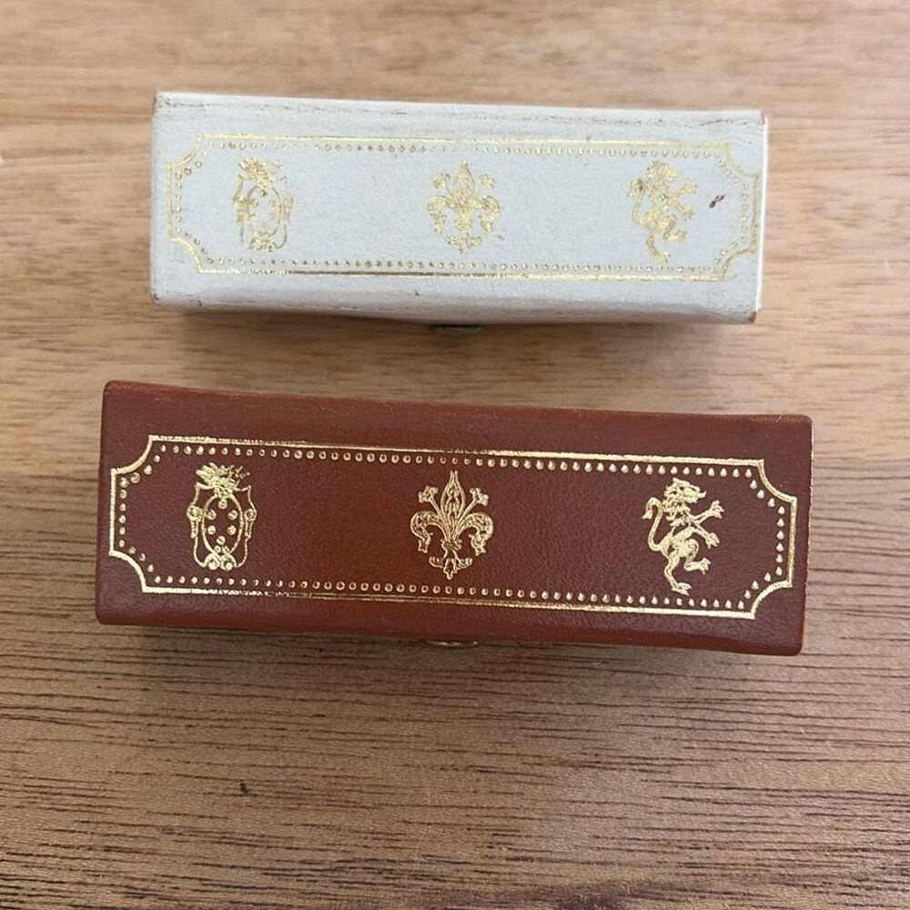 2 Vintage made in Italy, leather lipstick holders, white brown